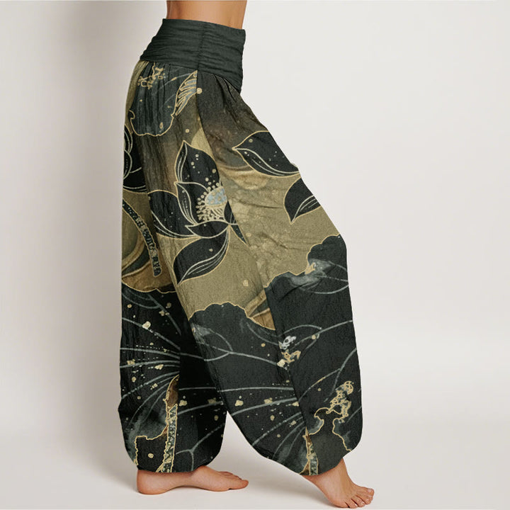 Pantaloni harem da donna con elastico in vita, in puro cotone, modello casual a petalo di loto, Buddha Stones