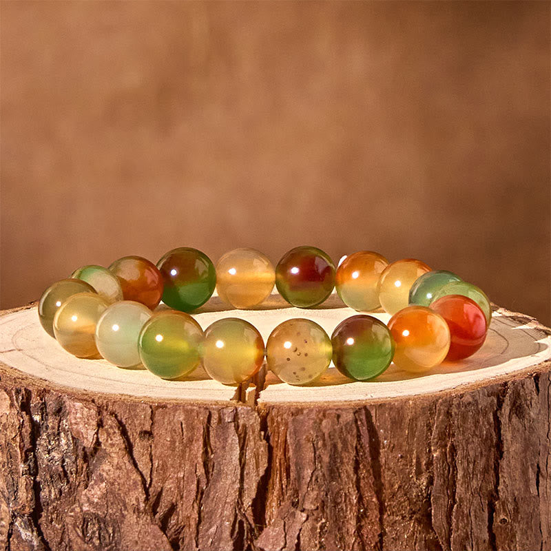 Bracciale Buddha Stones in agata pavone naturale colorata, per la purificazione del coraggio