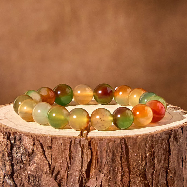 Bracciale Buddha Stones in agata pavone naturale colorata, per la purificazione del coraggio