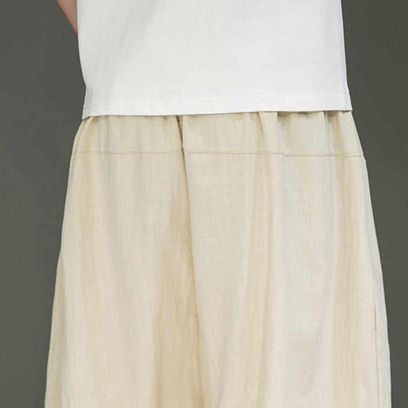 Pantaloni capri harem da uomo in cotone e lino con coulisse e tasche, con stampa Buddha Stones. - image 8