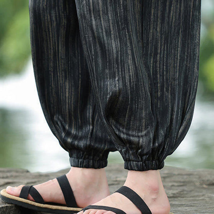 Pantaloni harem da uomo con coulisse e tasche, modello Buddha Stones Summer Black Stripes
