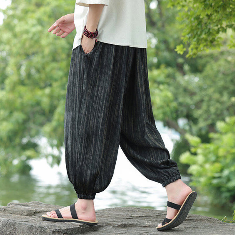 Pantaloni harem da uomo con coulisse e tasche, modello Buddha Stones Summer Black Stripes - image 4