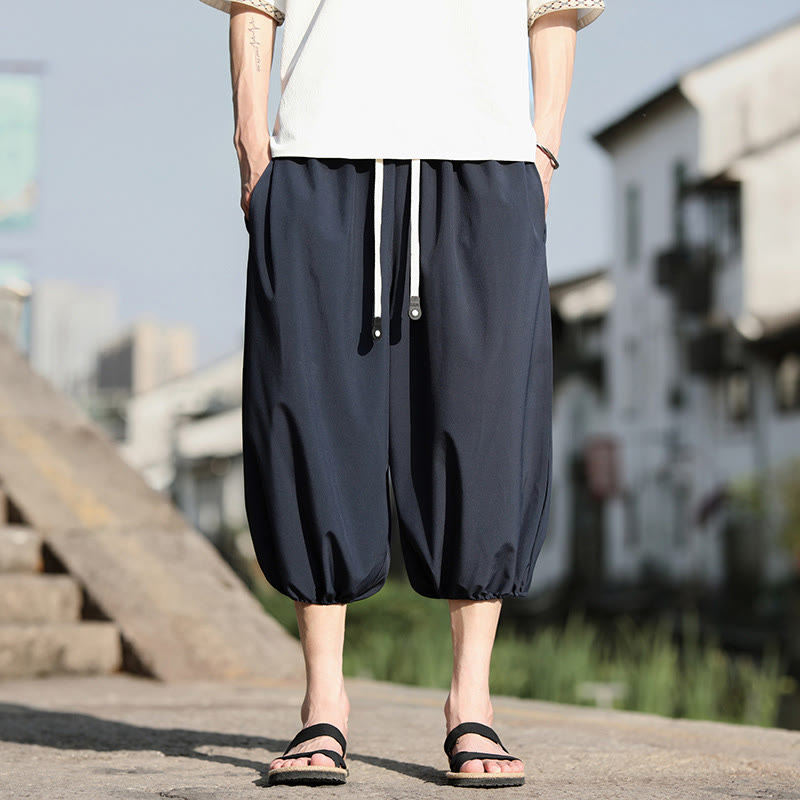 Pantaloni harem Capri corti da uomo con coulisse Buddha Stones Solid e tasche - SteelBlue - US/UK/AU46, EU56 (5XL) - image 0