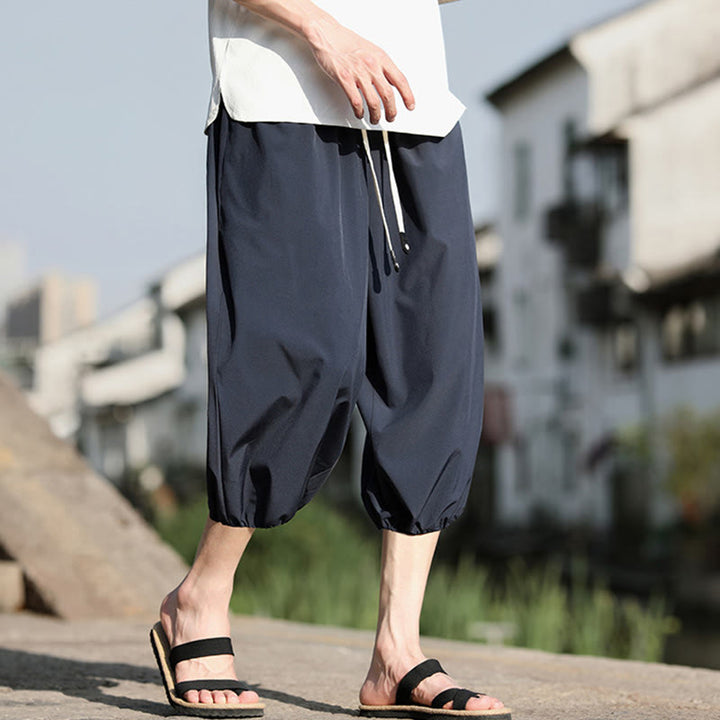 Pantaloni harem Capri corti da uomo con coulisse Buddha Stones Solid e tasche - image 1