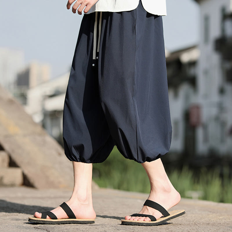 Pantaloni harem Capri corti da uomo con coulisse Buddha Stones Solid e tasche