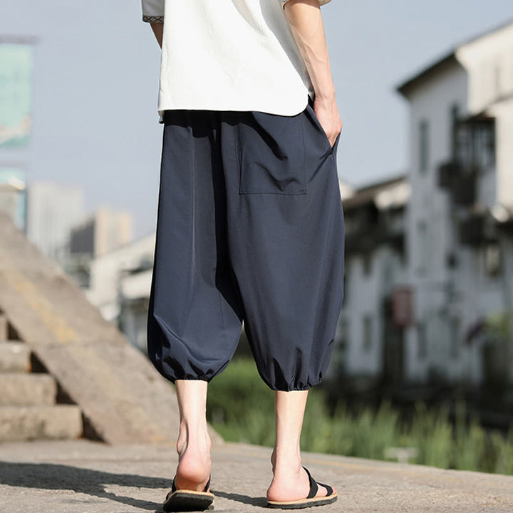 Pantaloni harem Capri corti da uomo con coulisse Buddha Stones Solid e tasche - image 4