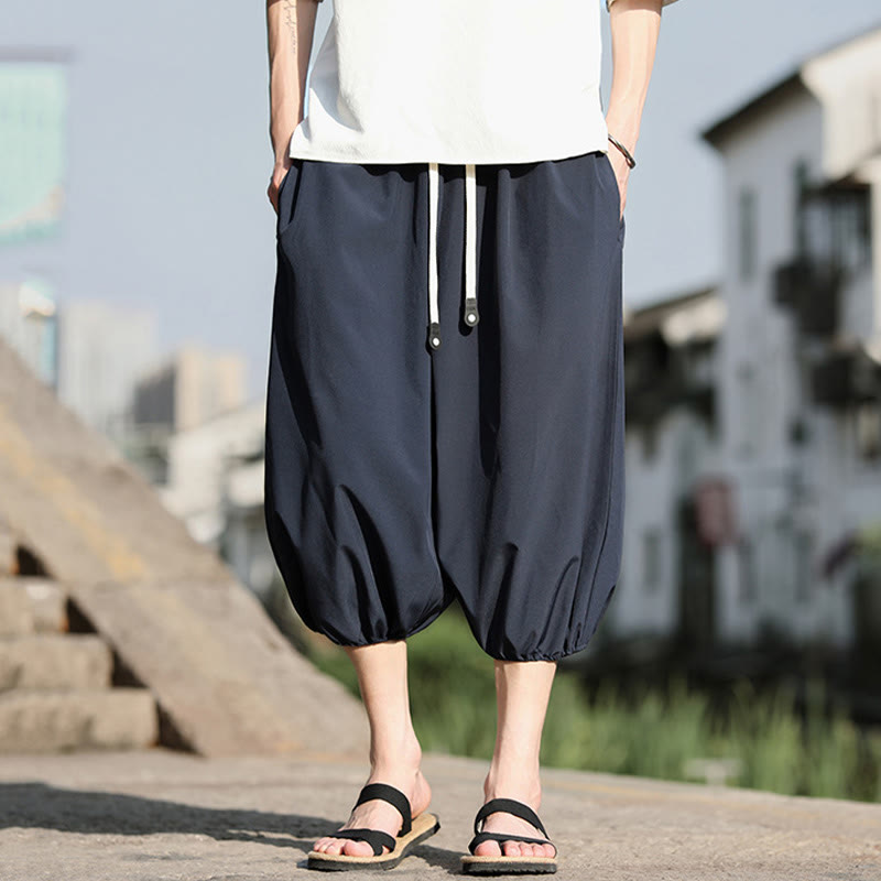 Pantaloni harem Capri corti da uomo con coulisse Buddha Stones Solid e tasche - image 5