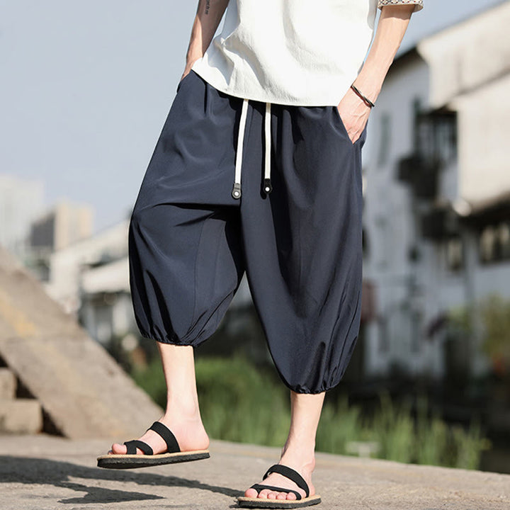Pantaloni harem Capri corti da uomo con coulisse Buddha Stones Solid e tasche - image 7