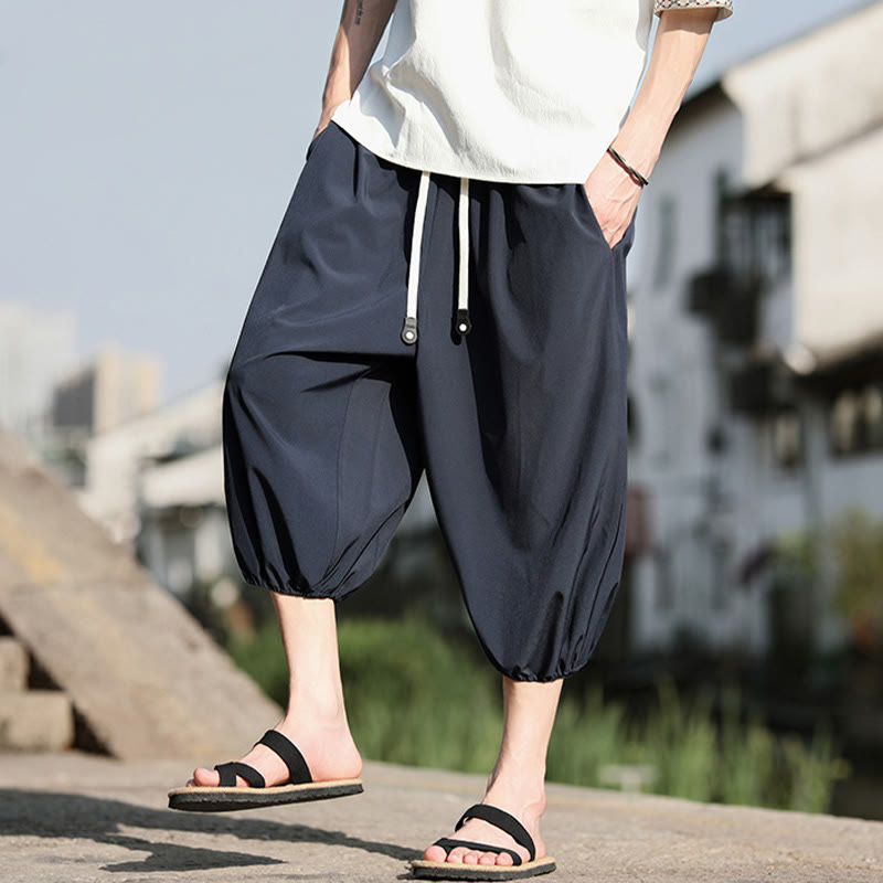 Pantaloni harem Capri corti da uomo con coulisse Buddha Stones Solid e tasche - image 7