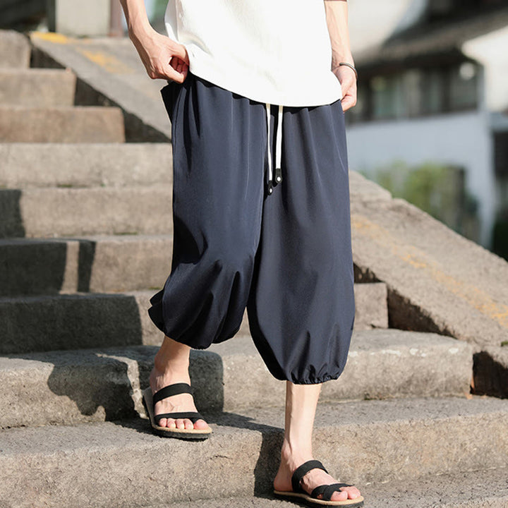 Pantaloni harem Capri corti da uomo con coulisse Buddha Stones Solid e tasche - image 3