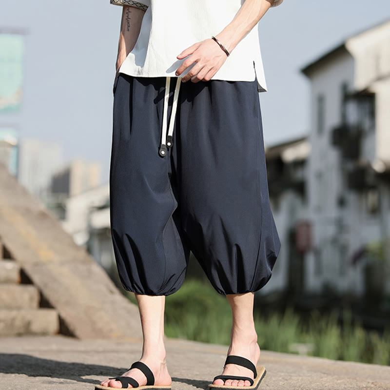 Pantaloni harem Capri corti da uomo con coulisse Buddha Stones Solid e tasche - image 6