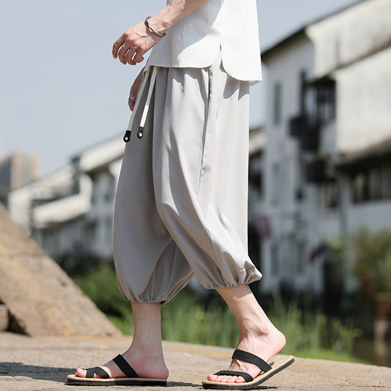 Pantaloni harem Capri corti da uomo con coulisse Buddha Stones Solid e tasche - image 11