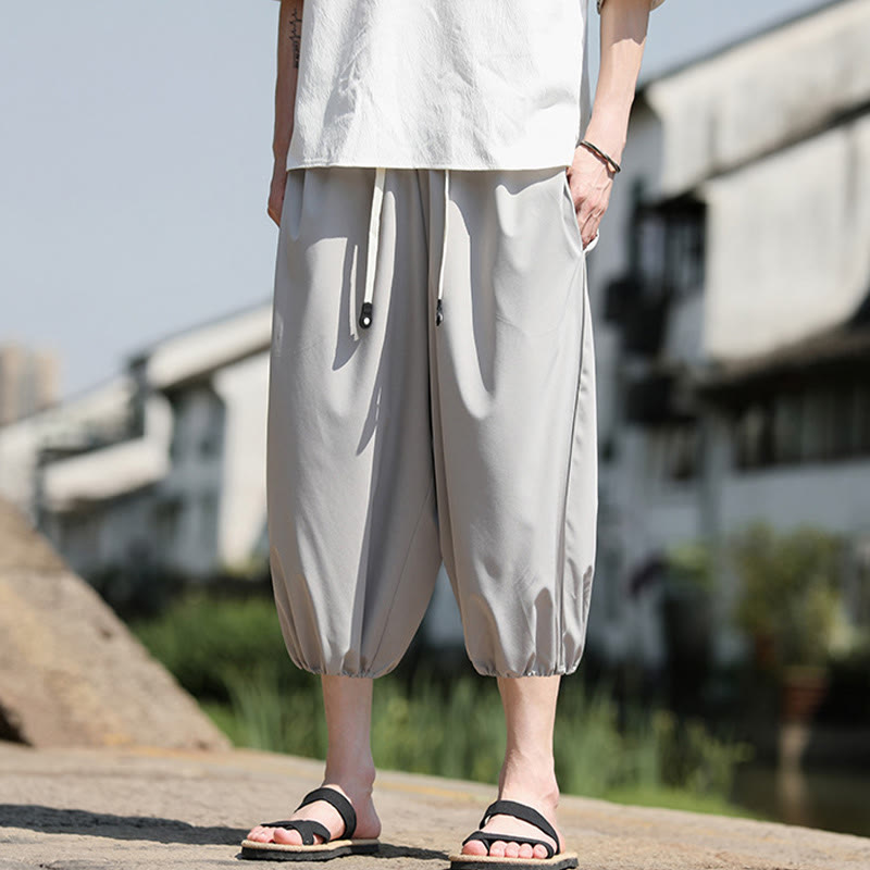 Pantaloni harem Capri corti da uomo con coulisse Buddha Stones Solid e tasche - image 13