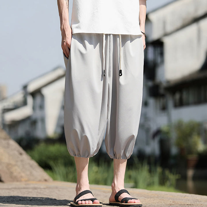 Pantaloni harem Capri corti da uomo con coulisse Buddha Stones Solid e tasche - image 12