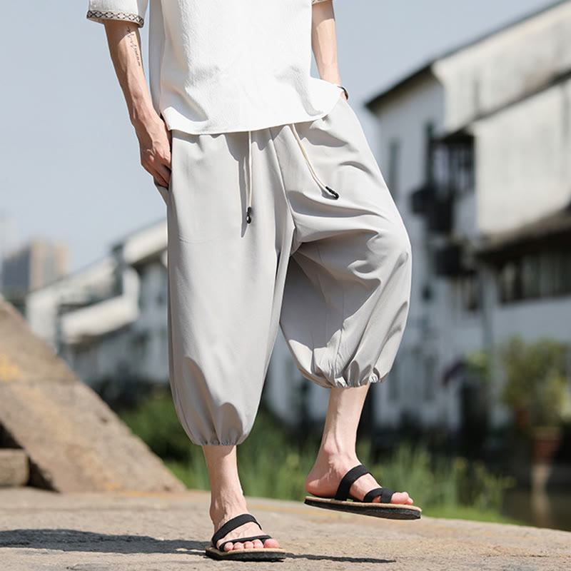 Pantaloni harem Capri corti da uomo con coulisse Buddha Stones Solid e tasche - image 15