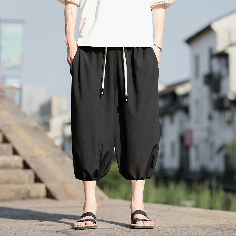 Pantaloni harem Capri corti da uomo con coulisse Buddha Stones Solid e tasche - Nero - US/UK/AU46, EU56 (5XL) - image 16