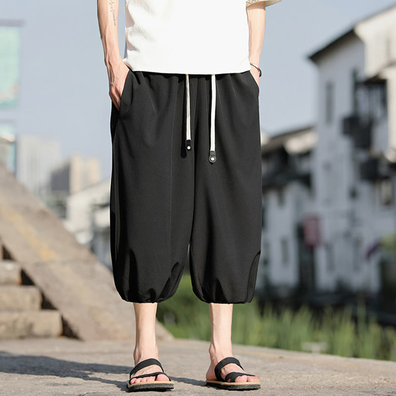 Pantaloni harem Capri corti da uomo con coulisse Buddha Stones Solid e tasche