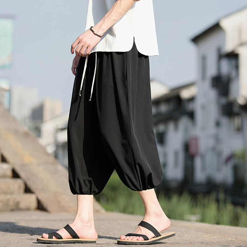 Pantaloni harem Capri corti da uomo con coulisse Buddha Stones Solid e tasche - image 18