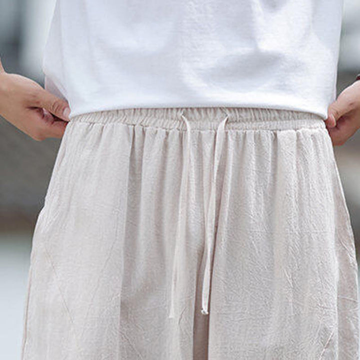 Pantaloni da uomo in cotone e lino con coulisse e tasche, modello Buddha Stones - image 8