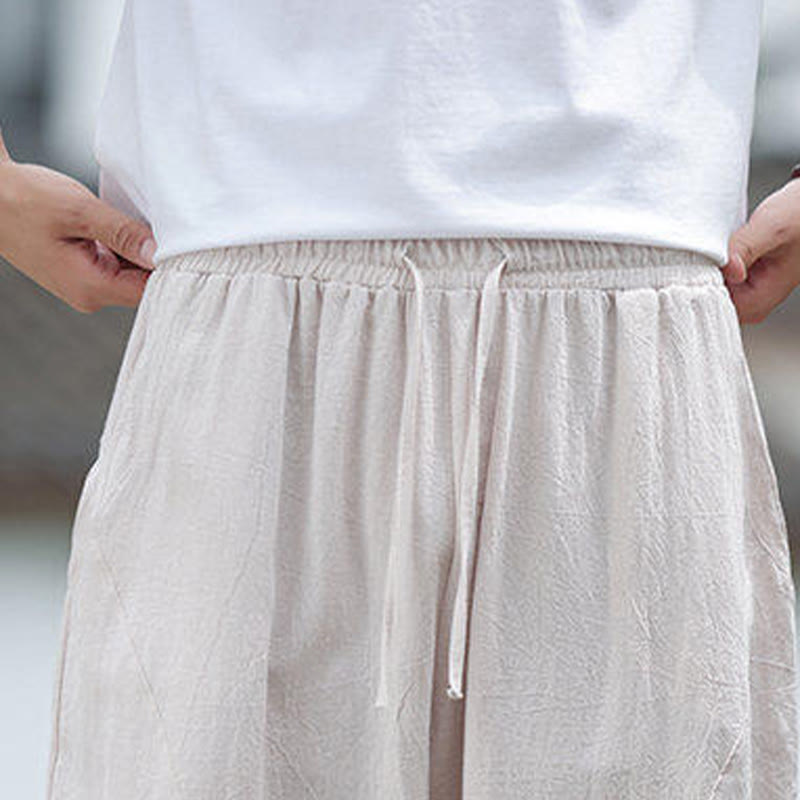 Pantaloni da uomo in cotone e lino con coulisse e tasche, modello Buddha Stones