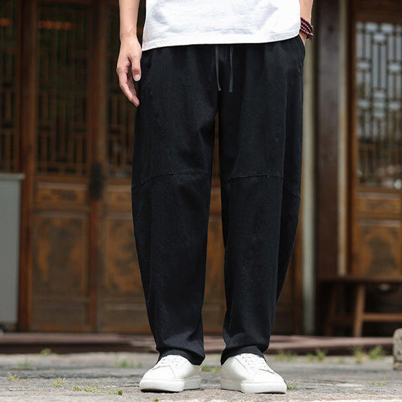 Pantaloni da uomo in cotone e lino con coulisse e tasche, modello Buddha Stones