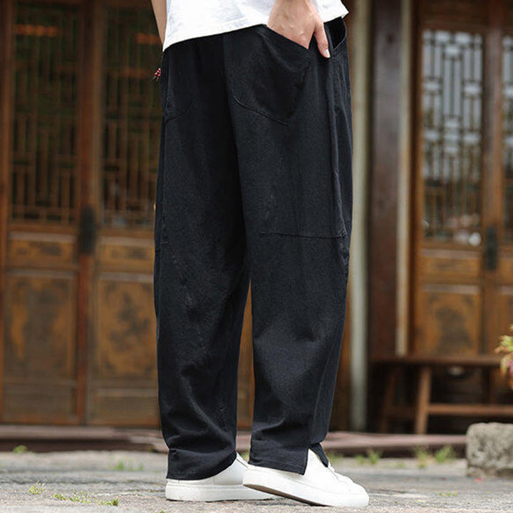 Pantaloni da uomo in cotone e lino con coulisse e tasche, modello Buddha Stones - image 13