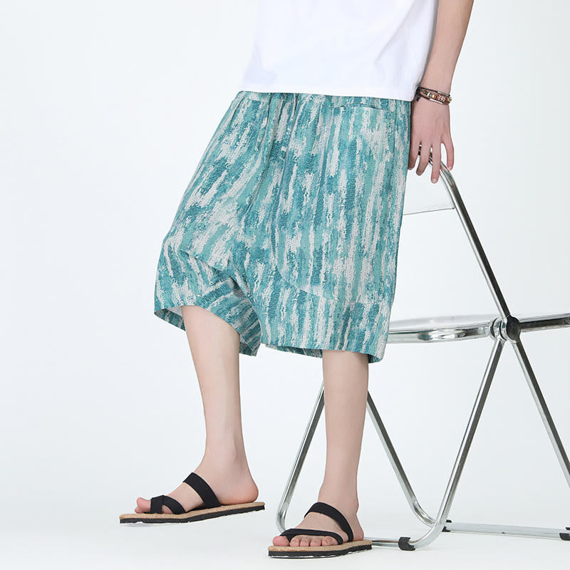 Pantaloni Capri da uomo in cotone e lino a righe estive Buddha Stones con tasche