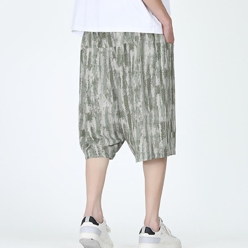 Pantaloni Capri da uomo in cotone e lino a righe estive Buddha Stones con tasche