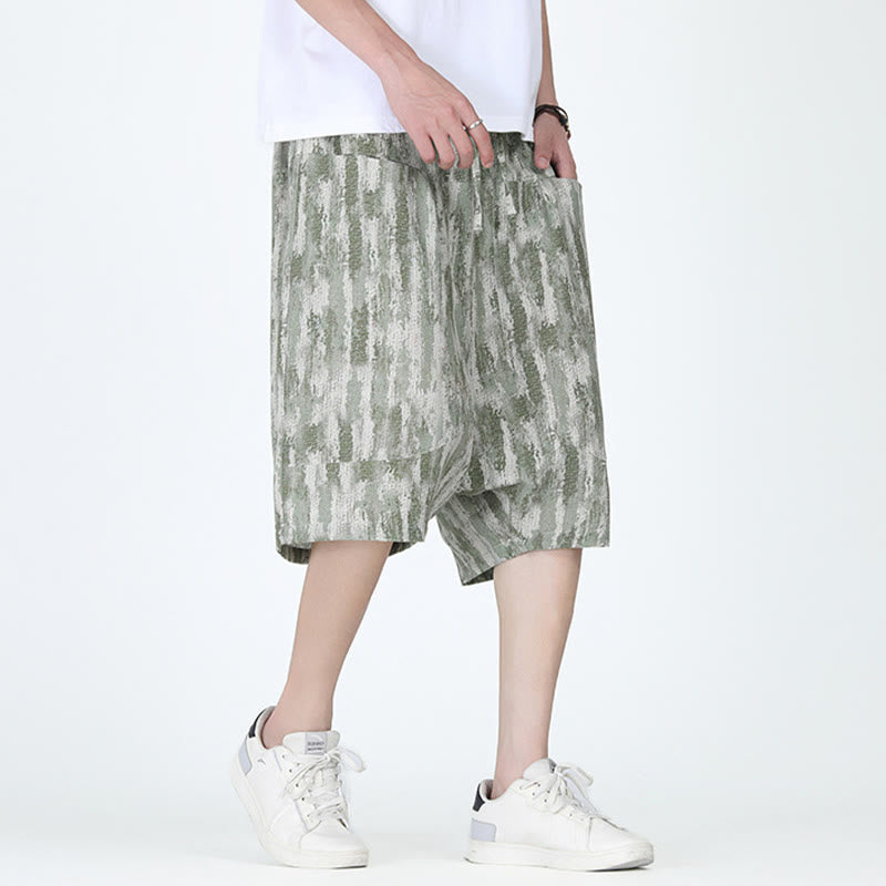 Pantaloni Capri da uomo in cotone e lino a righe estive Buddha Stones con tasche