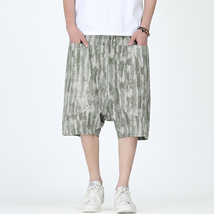 Pantaloni Capri da uomo in cotone e lino a righe estive Buddha Stones con tasche