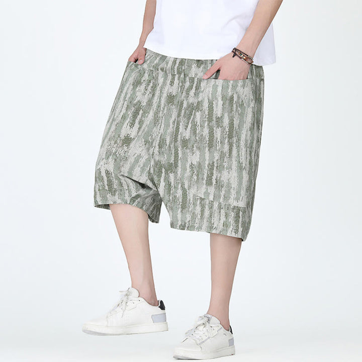 Pantaloni Capri da uomo in cotone e lino a righe estive Buddha Stones con tasche