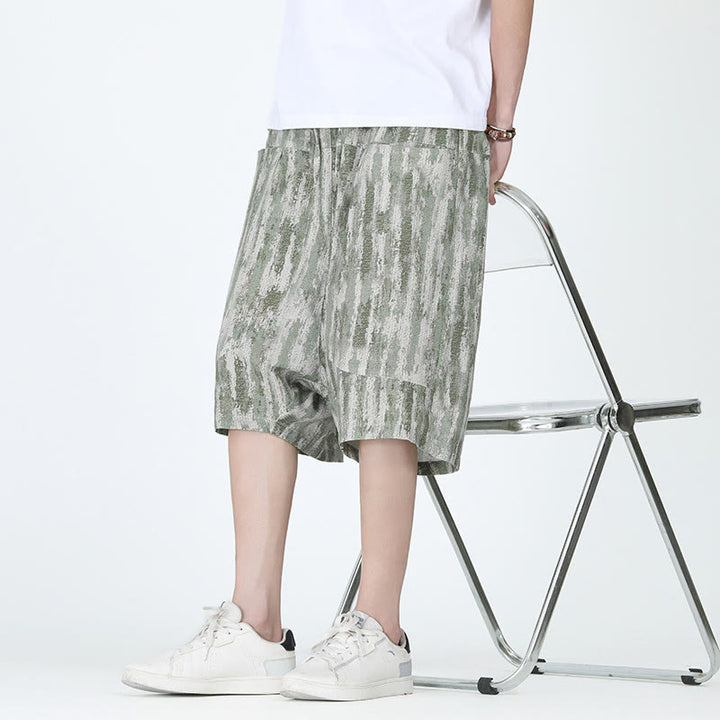 Pantaloni Capri da uomo in cotone e lino a righe estive Buddha Stones con tasche