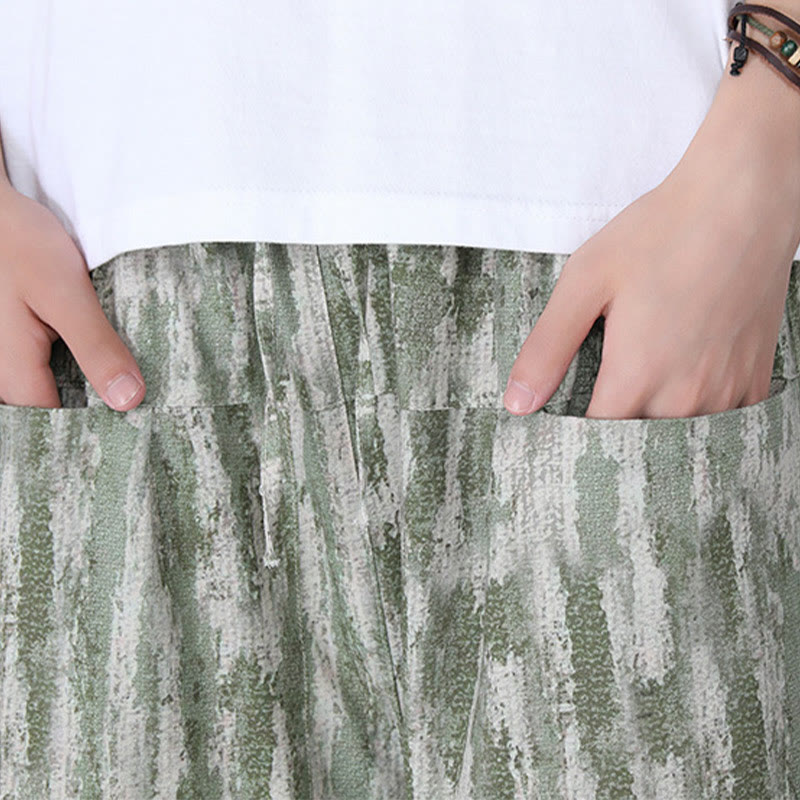 Pantaloni Capri da uomo in cotone e lino a righe estive Buddha Stones con tasche