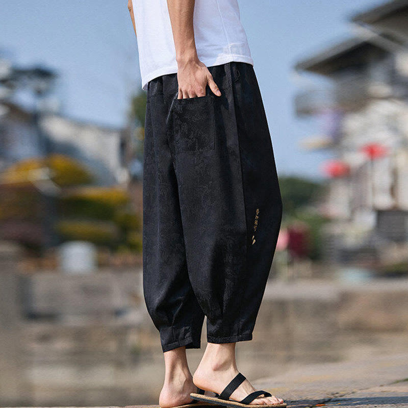 Pantaloni da uomo con coulisse, lunghezza 7-8, con tasche, motivo: Buddha Stones Summer Character Embroidery Design
