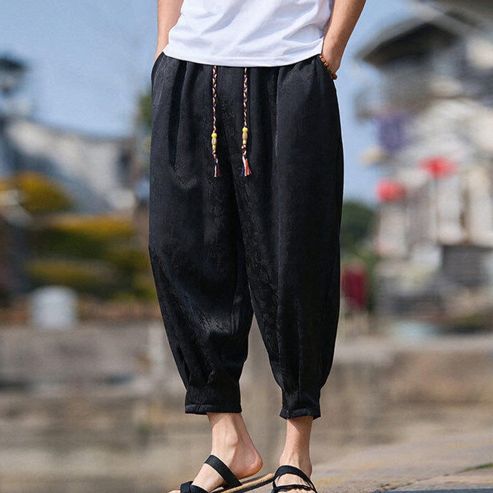 Pantaloni da uomo con coulisse, lunghezza 7-8, con tasche, motivo: Buddha Stones Summer Character Embroidery Design