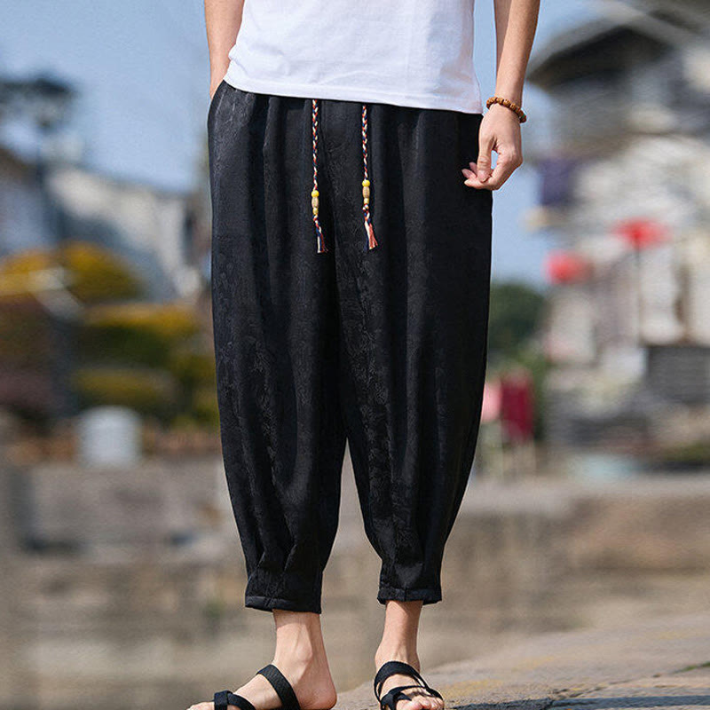 Pantaloni da uomo con coulisse, lunghezza 7-8, con tasche, motivo: Buddha Stones Summer Character Embroidery Design