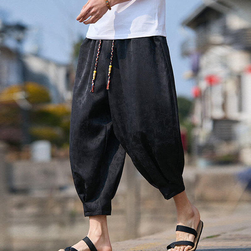 Pantaloni da uomo con coulisse, lunghezza 7-8, con tasche, motivo: Buddha Stones Summer Character Embroidery Design