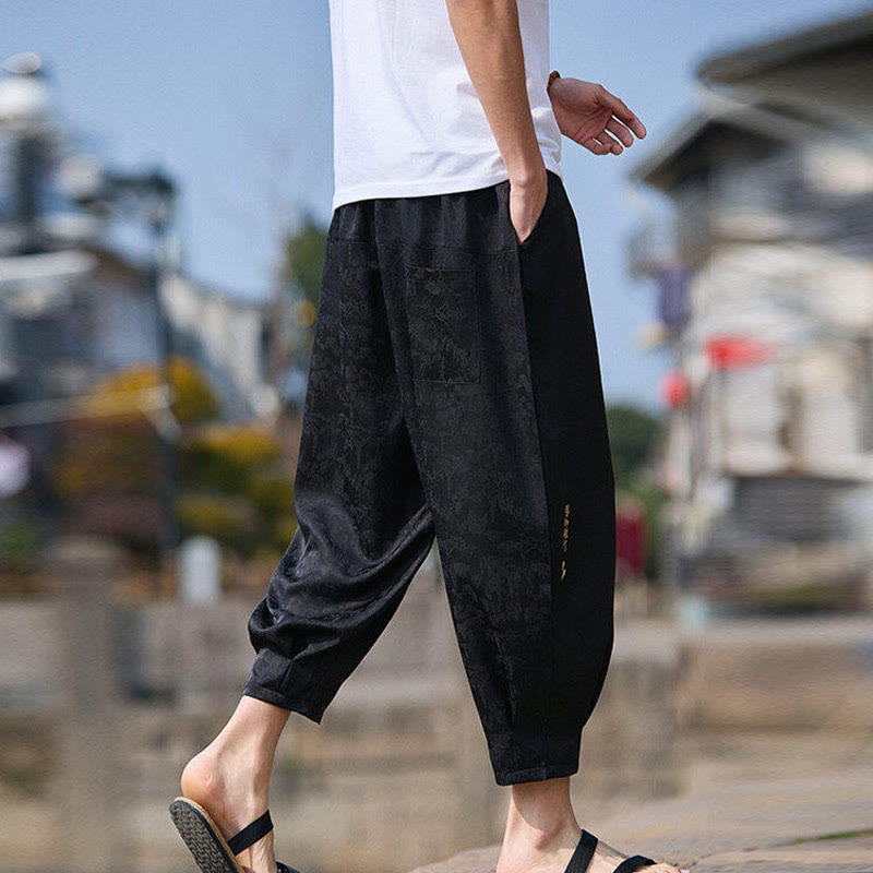 Pantaloni da uomo con coulisse, lunghezza 7-8, con tasche, motivo: Buddha Stones Summer Character Embroidery Design