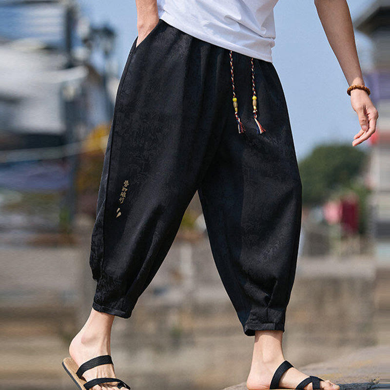 Pantaloni da uomo con coulisse, lunghezza 7-8, con tasche, motivo: Buddha Stones Summer Character Embroidery Design