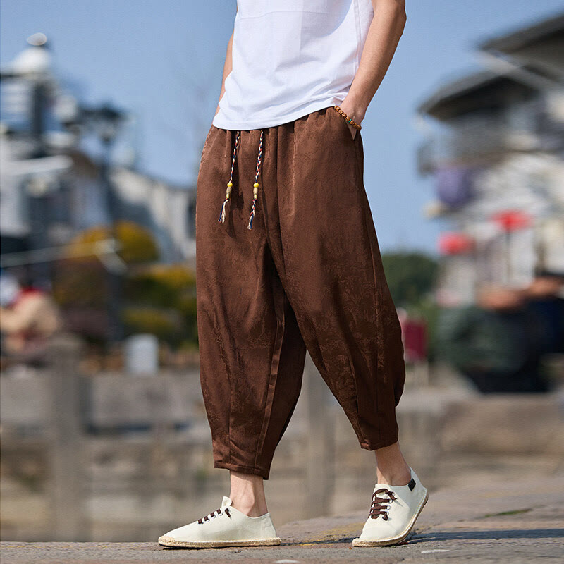 Pantaloni da uomo con coulisse, lunghezza 7-8, con tasche, motivo: Buddha Stones Summer Character Embroidery Design
