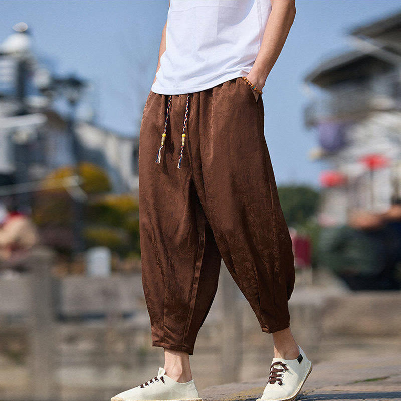 Pantaloni da uomo con coulisse, lunghezza 7-8, con tasche, motivo: Buddha Stones Summer Character Embroidery Design