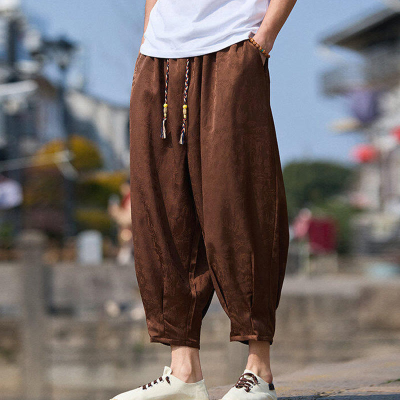 Pantaloni da uomo con coulisse, lunghezza 7-8, con tasche, motivo: Buddha Stones Summer Character Embroidery Design