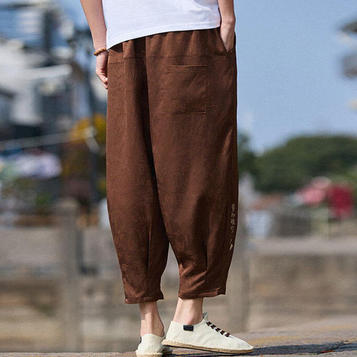 Pantaloni da uomo con coulisse, lunghezza 7-8, con tasche, motivo: Buddha Stones Summer Character Embroidery Design