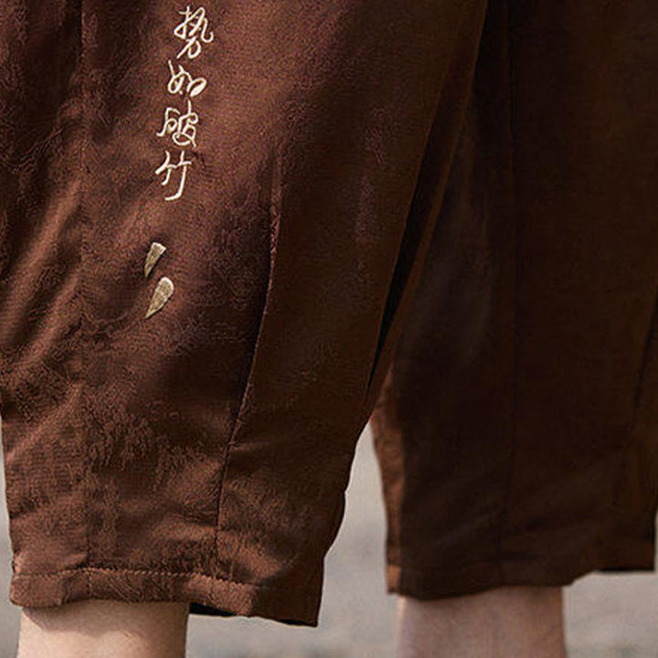 Pantaloni da uomo con coulisse, lunghezza 7-8, con tasche, motivo: Buddha Stones Summer Character Embroidery Design