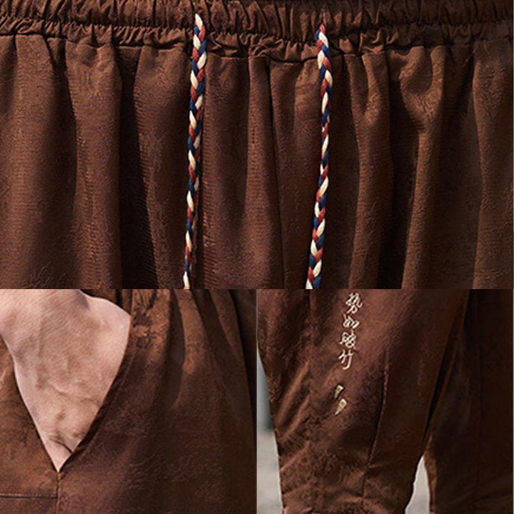 Pantaloni da uomo con coulisse, lunghezza 7-8, con tasche, motivo: Buddha Stones Summer Character Embroidery Design