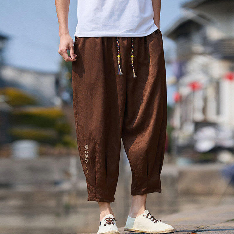 Pantaloni da uomo con coulisse, lunghezza 7-8, con tasche, motivo: Buddha Stones Summer Character Embroidery Design