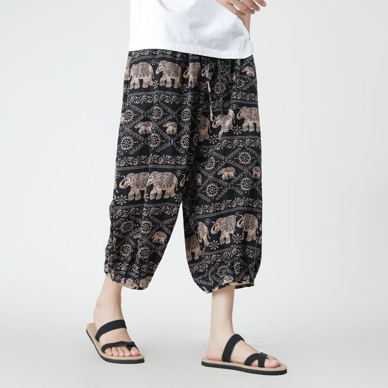 Pantaloni da uomo in cotone e lino, con tasche, lunghezza 7-8, quadrati estivi, patchwork, elefante, mandala , Buddha Stones - image 26