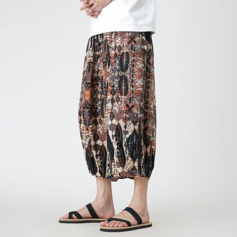 Pantaloni da uomo in cotone e lino, con tasche, lunghezza 7-8, quadrati estivi, patchwork, elefante, mandala , Buddha Stones