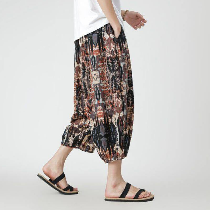 Pantaloni da uomo in cotone e lino, con tasche, lunghezza 7-8, quadrati estivi, patchwork, elefante, mandala , Buddha Stones - image 13