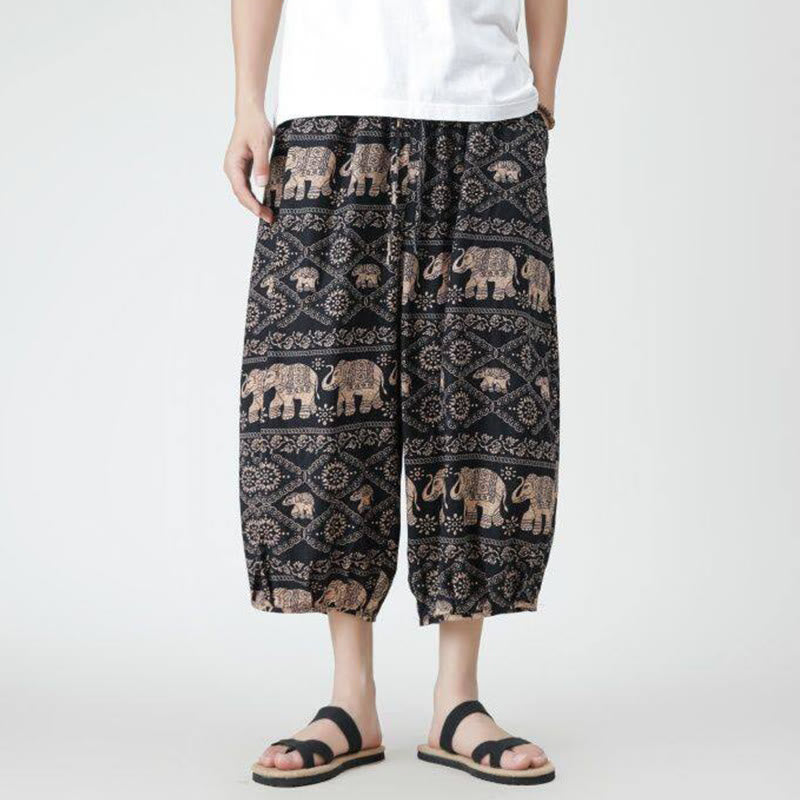 Pantaloni da uomo in cotone e lino, con tasche, lunghezza 7-8, quadrati estivi, patchwork, elefante, mandala , Buddha Stones - image 21